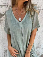 Full Size V-Neck Short Sleeve Midi Dress Plus Size