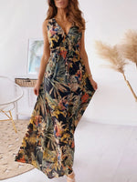 Leaf Print Sleeveless Maxi Dress