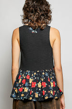POL Ribbed Sleeveless Top with Lace Bust Floral Woven Patch