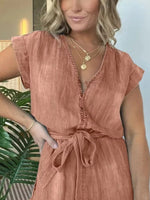 Full Size Tie Waist Cap Sleeve Romper Plus Size