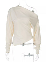 Asymmetrical Off-Shoulder Long Sleeve T-Shirt