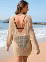 Backless Boat Neck Long Sleeve Cover Up - Ladyez