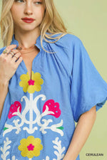 Umgee Embroidered Boho Puff Sleeve Blouse