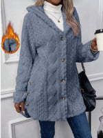 Full Size Button-Down Hooded Outerwear Plus Size