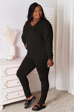 Basic Bae Full Size V-Neck Soft Rayon Long Sleeve Top and Pants Lounge Set - Ladyez