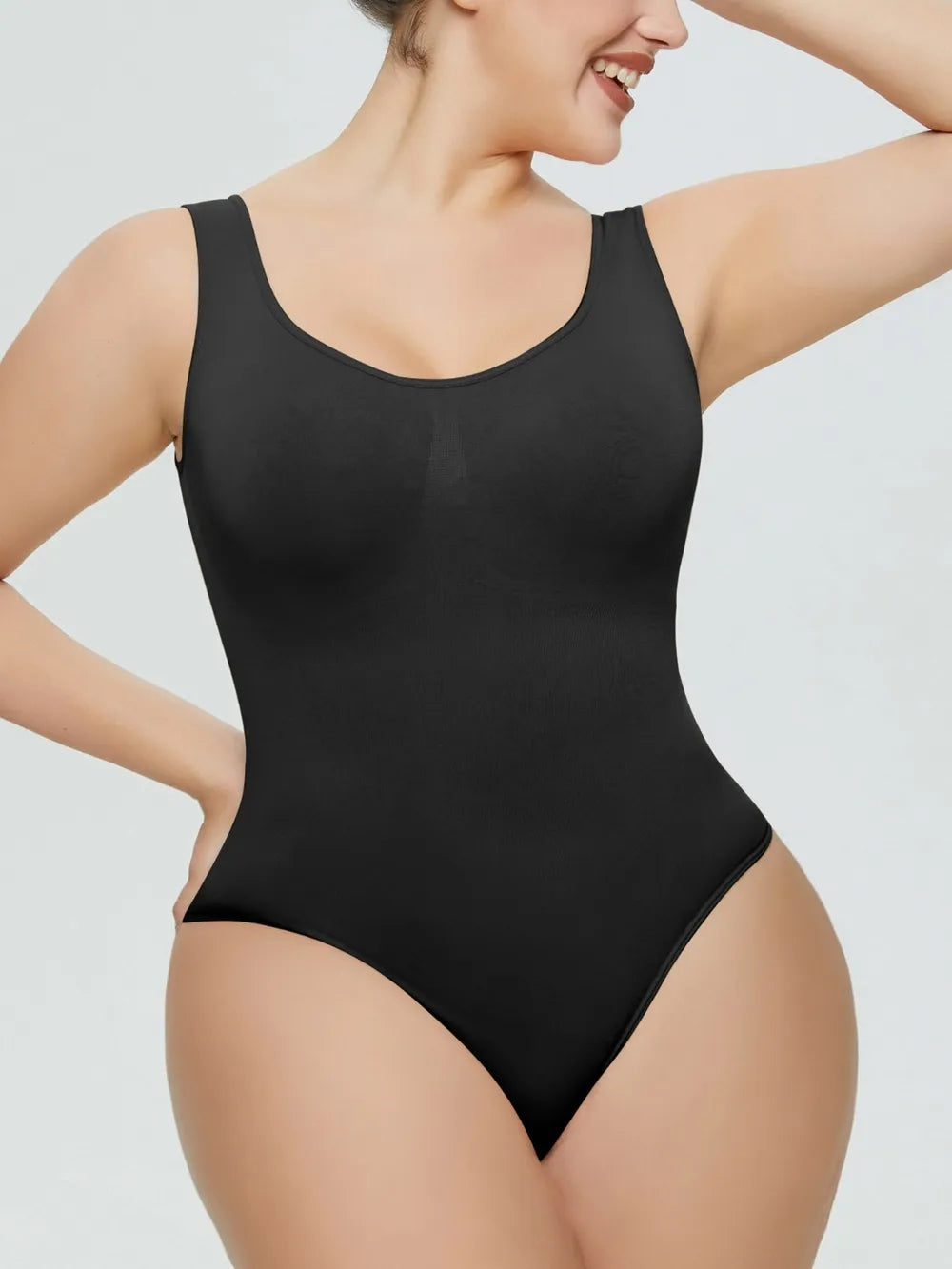 Scoop Neck Wide Strap Shaping Bodysuit - Ladyez