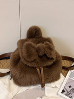 Fuzzy Plush Drawstring Backpack Bag