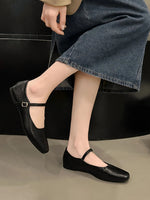 Leather Buckle Mary Jane Loafers