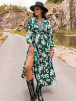 Printed Notched Neck Maxi Dress - Ladyez