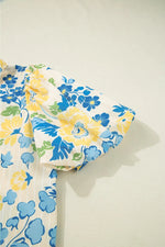 Printed Puff Sleeve Button Down Summer Shirt