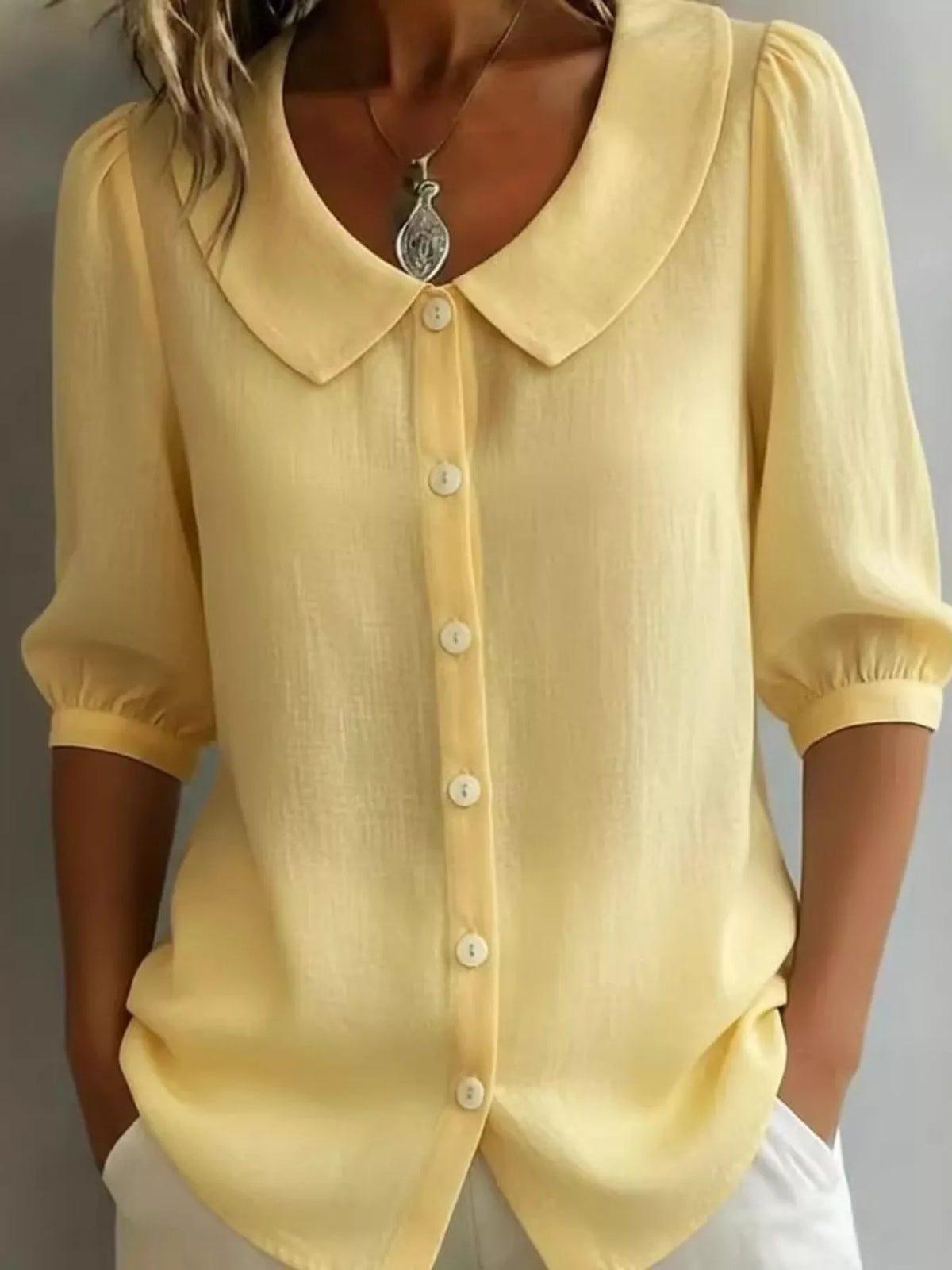 Full Size Peter Pan Collar Button-Down Shirt Plus Size