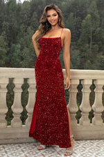 Sequin Backless Split Maxi Dress - Ladyez