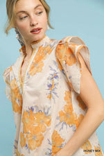 Umgee Mix Floral Ruffle Sleeve Blouse