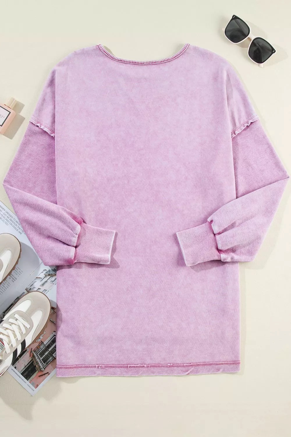 Exposed Seam Round Neck Long Sleeve Sweatshirt