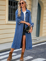 Button Up Long Sleeve Longline Denim Jacket