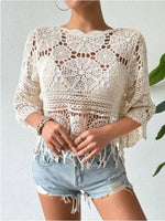Openwork Round Neck Cover-Up - Ladyez