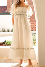Square Neck Short Sleeve Midi Dress
