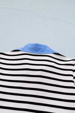 Striped Puff Sleeve Blouse with Contrast Collar