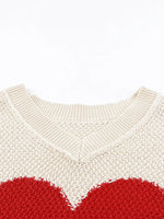 V-Neck Dropped Sleeve Heart Print Valentines Sweater