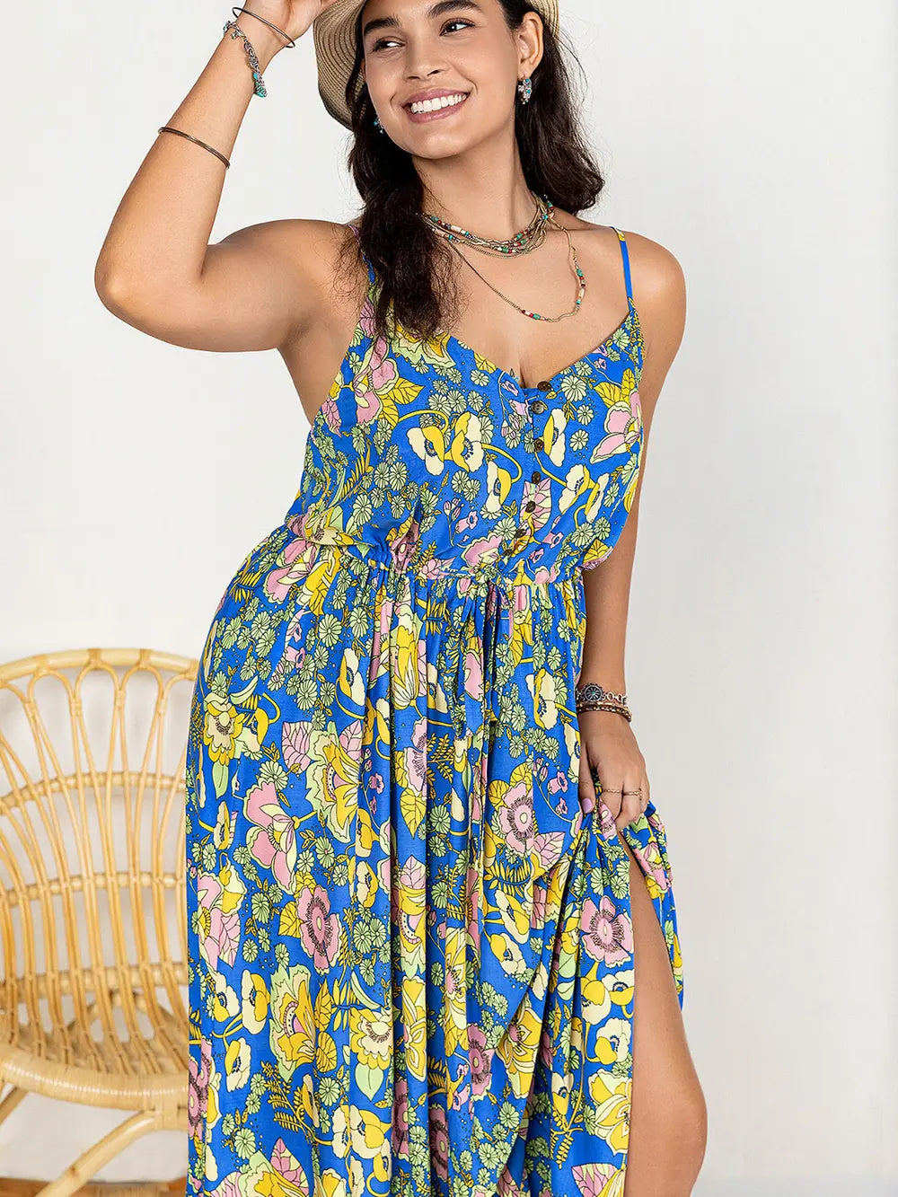 Drawstring Ruffle Hem Maxi Dress - Ladyez