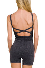 Zenana Washed Sports Romper With Removable Bra Pad - Ladyez