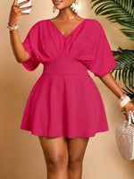 Plus Size V-Neck Half Sleeve Mini Dress