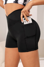 Wide Waistband Active Shorts with Pocket - Ladyez