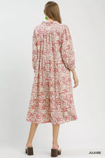 Umgee Linen Botanical Print Tiered Midi Dress