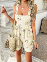 Devine Flower Wide Strap Overalls with Pockets - Ladyez