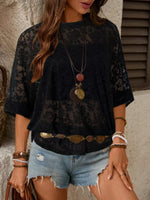 Floral Lace Sheer Round Neck Top