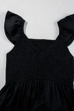 V Neck Ruffled Cap Sleeve Smocked Maxi Dress - Ladyez