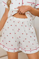 Cheery Print Collared Neck Top and Shorts Lounge Set - Ladyez