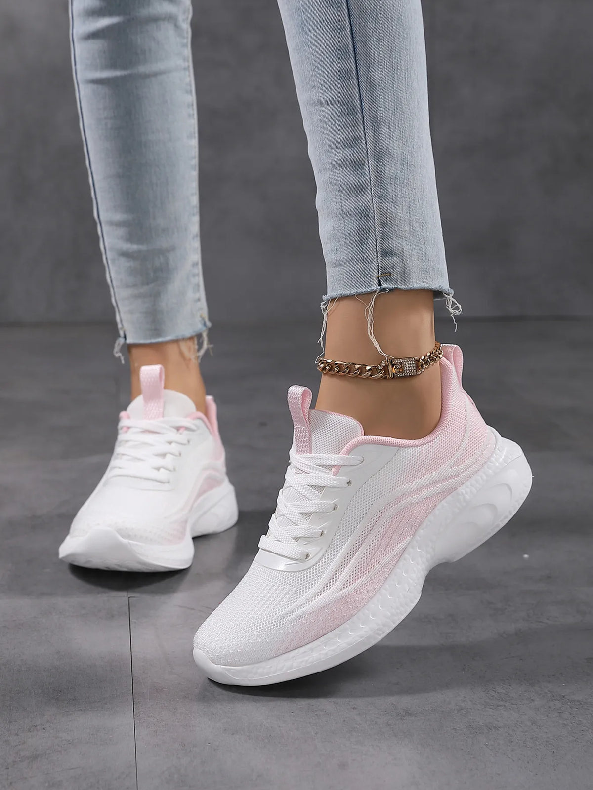 Gradient Lace Up Mesh Breathable Athletic - Ladyez