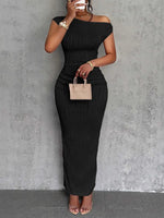 Textured Single Shoulder Bodycon Maxi Dress - Ladyez