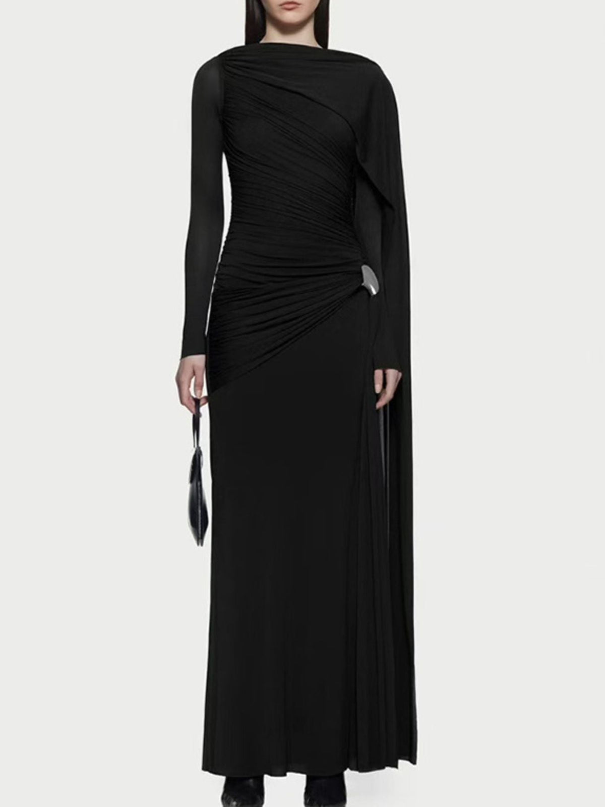 Ruched Draped Long Sleeve Maxi Dress