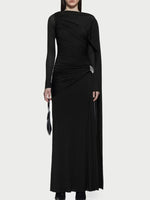 Ruched Draped Long Sleeve Maxi Dress