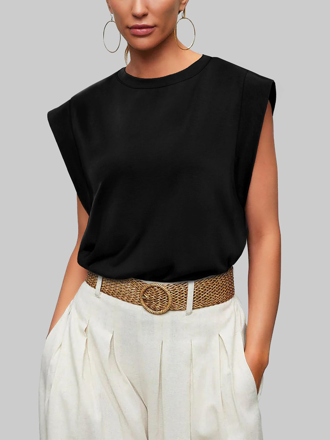 Florira Round Neck Cap Sleeve T-Shirt - Ladyez