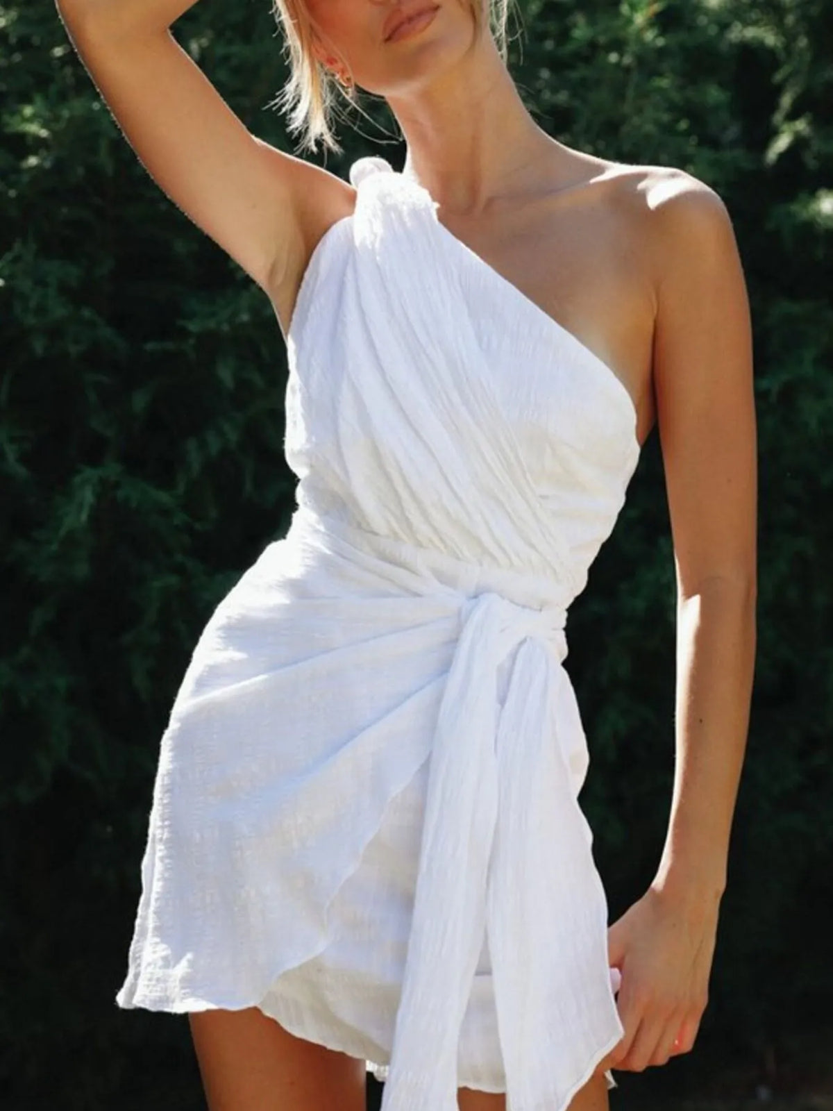 Ruched One-Shoulder Mini Dress - Ladyez