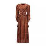 Front Twisted Draped Long Sleeve Maxi Dress