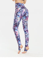 Printed Wide Waistband Active Leggings with Stirrups - Ladyez