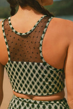 Dotted Mesh Plaid Patchwork High Waisted Swim Set - Ladyez