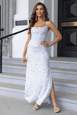 Sequin Backless Split Maxi Dress - Ladyez