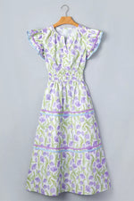 Floral Print Contrast Trim Midi Dress