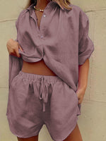 Button Up Shirt and Drawstring Shorts Set