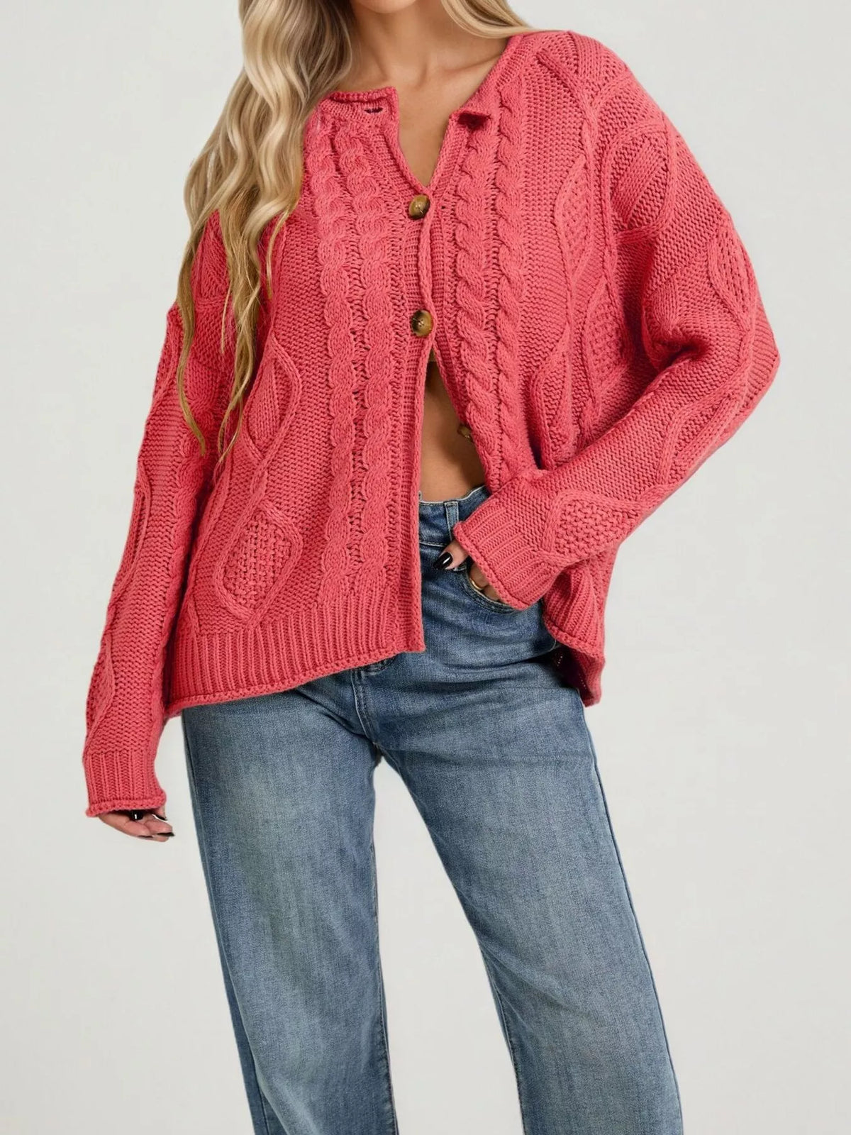 Cable-Knit Button-Down Cardigan