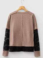 Sheer Lace Patchwork Casual Long Sleeve Tee