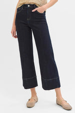 RISEN Tummy Control High Rise Crop Wide Seam Detailed Jeans - Ladyez