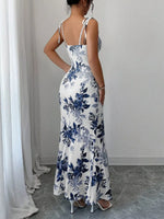 Printed Tie Strap Slit Maxi Dress