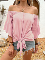 Tied Solid Off-Shoulder Blouse - Ladyez
