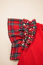 MERRY Plaid Ruffled Cap Sleeve Christmas Knit Top